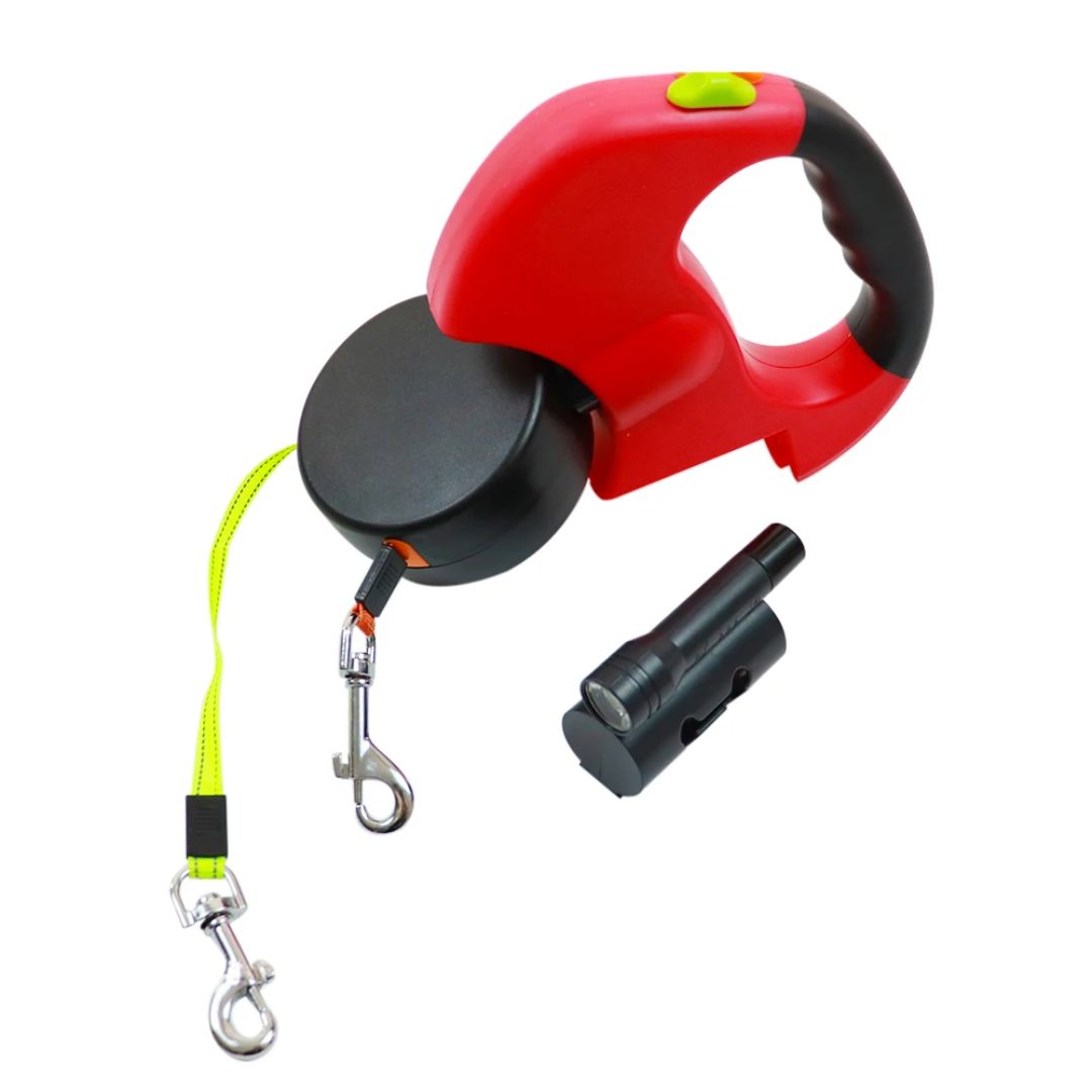 Lassie Doppelter Rückzug für Hunde – Mit LED-Lampe und Beutelspender