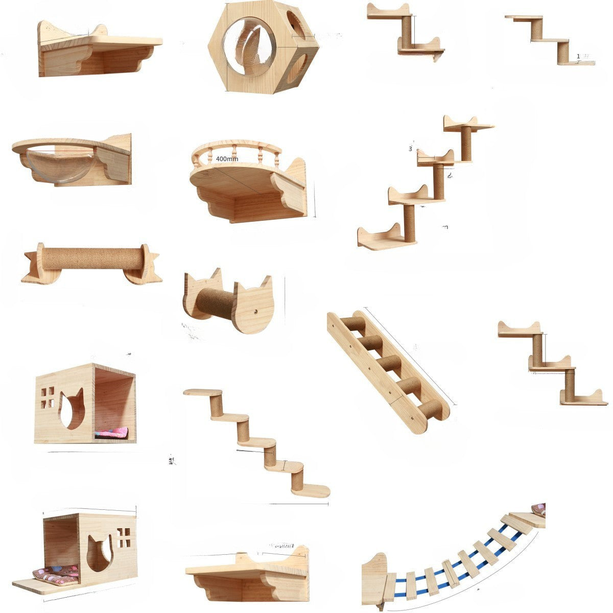 Estrutura de Escalada de Parede para Gato com Plataforma Suspensa e Escada