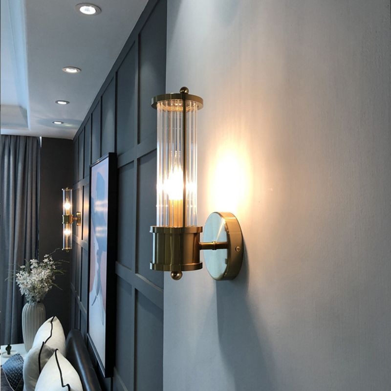 Moderni sylinterimäinen seinävalaisin - Style Moderne Doré En Métal Et Verre (Metalli ja veri)