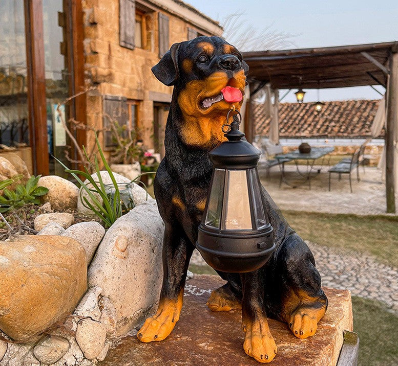 Statuie De Câine Solar Cu Lanternă LED – Decorațiune Și Lumină 